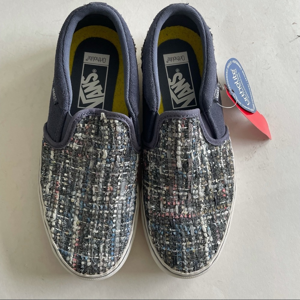 Vans Ortholite Slip On Shoes - Women’s Size 7 Gray /Lavender Unique Design NEW